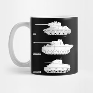 Three famous WW2 tanks of the USSR, Germany and the USA (white) Mug